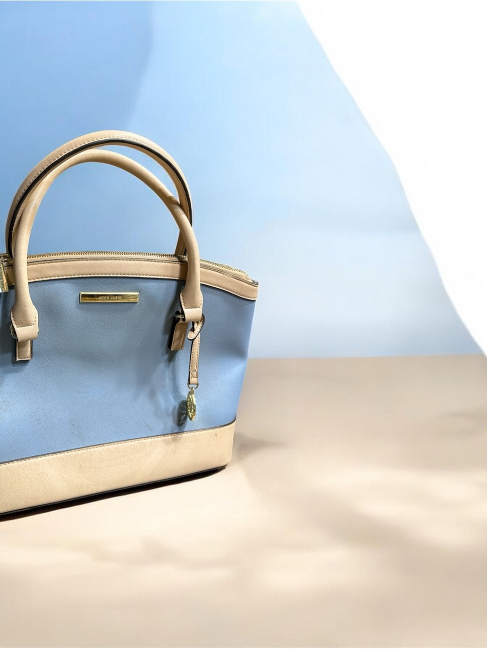 Anne Klein Classic Two-Tone Light Blue and Cream Women’s Satchel Tote ❤️